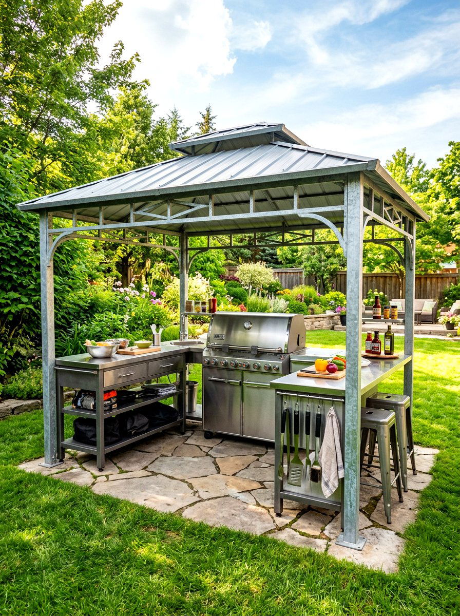 Galvanized Steel BBQ Gazebo - 30 metal gazebo ideas