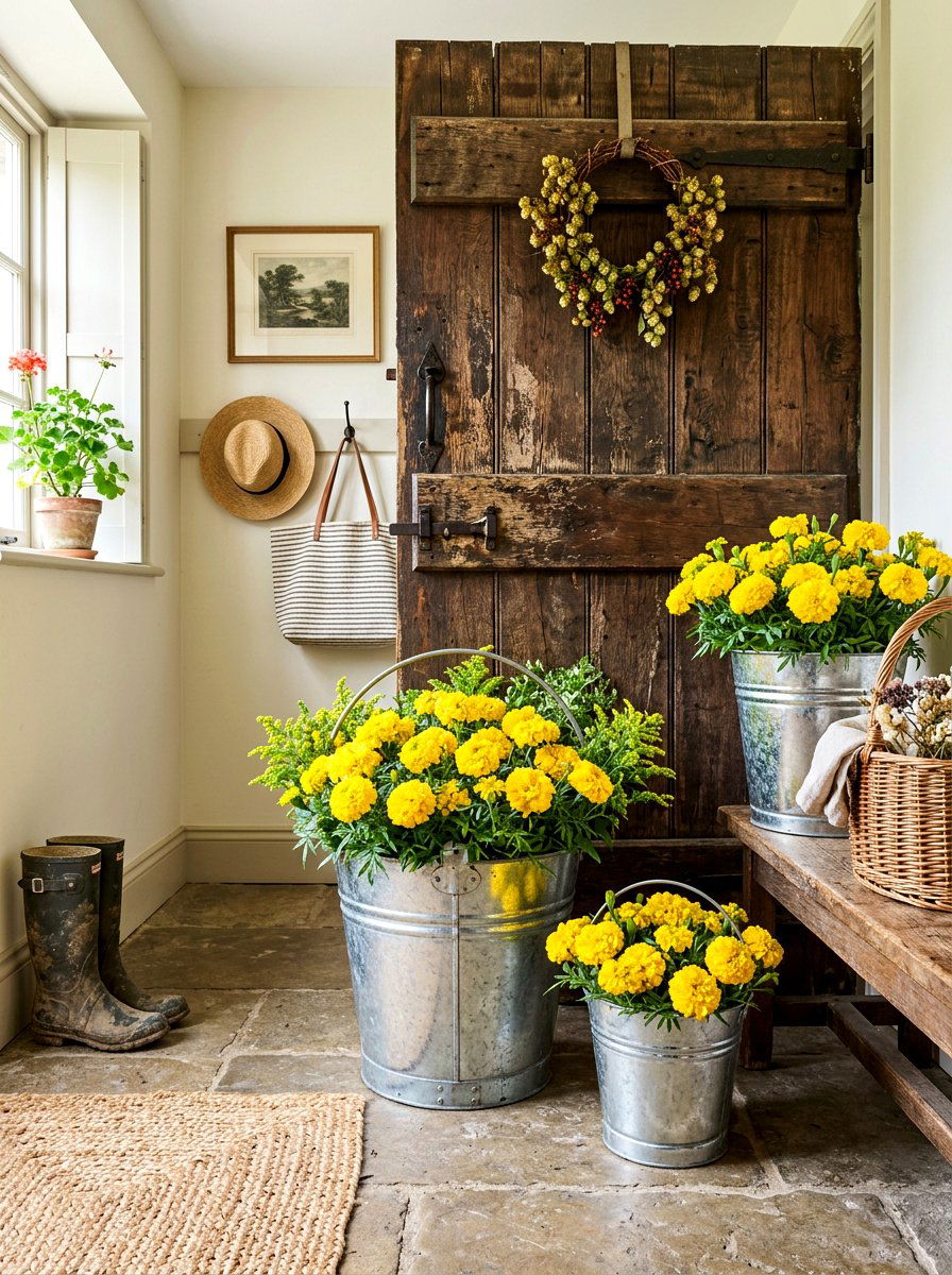 Galvanized Steel Bucket Arrangement - 30 wall planter entryway ideas