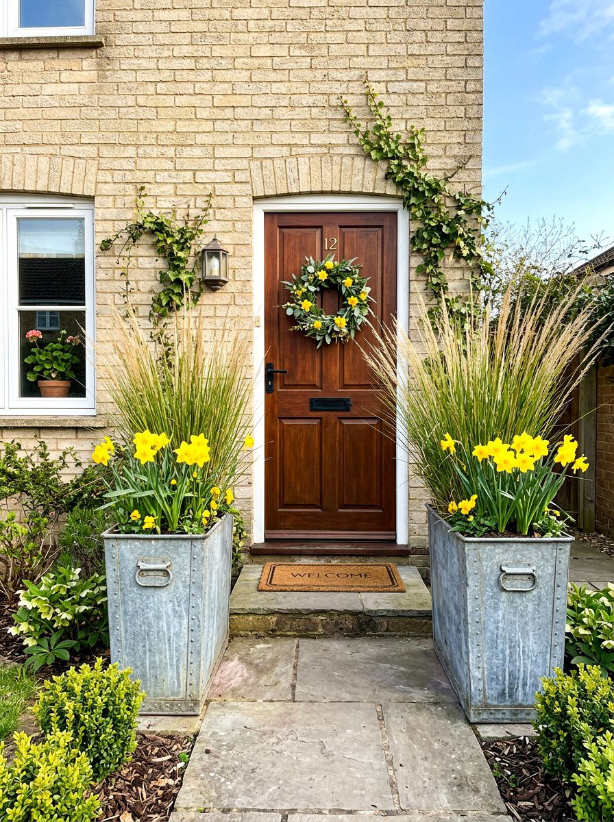 Galvanized Steel Planters - 30 spring front porch ideas