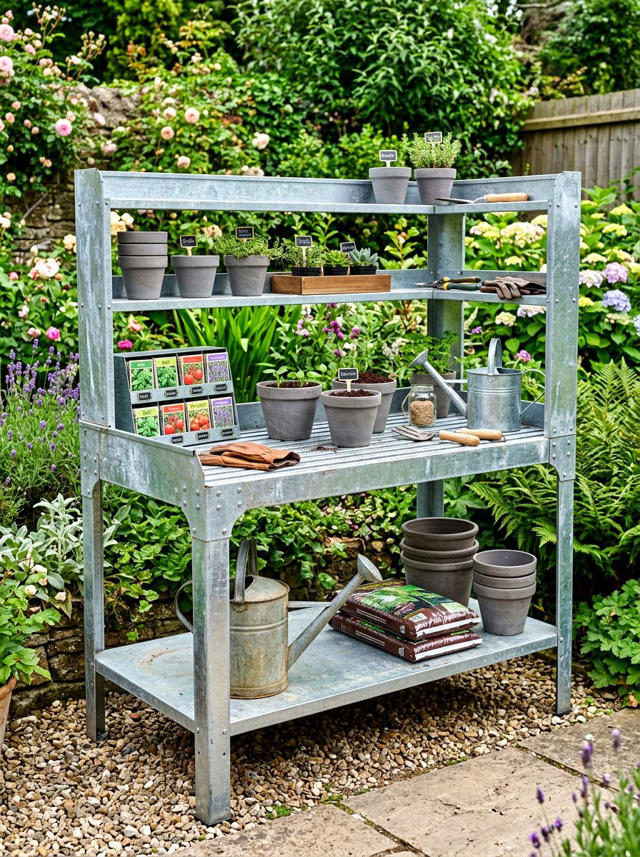 Galvanized Steel Potting Bench - 30 potting bench ideas