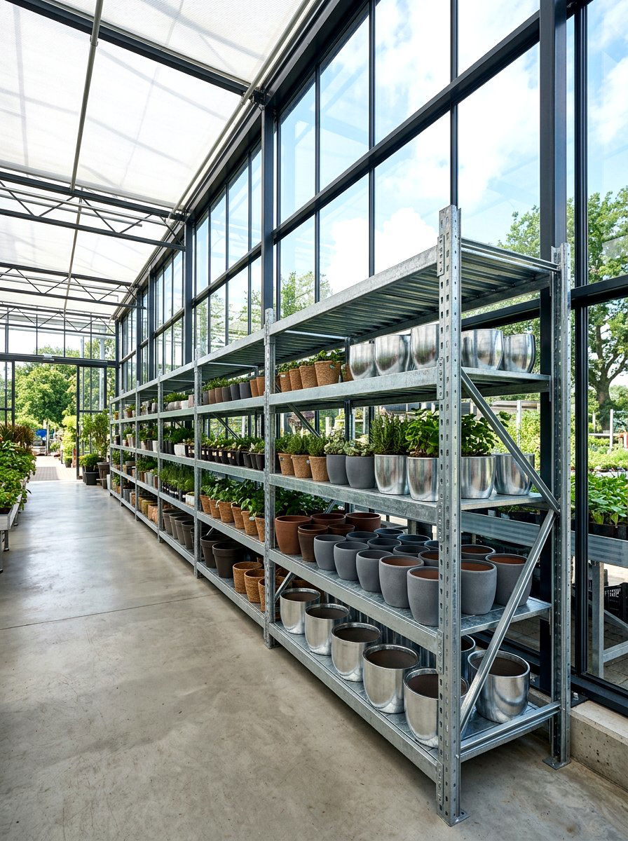Galvanized Steel Shelves - 30 greenhouse shelving layout ideas