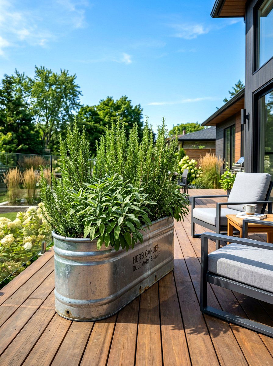 Galvanized Steel Trough Garden - 30 container herb garden ideas