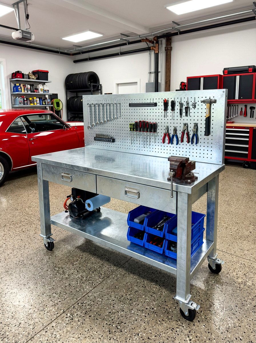 Galvanized Steel Workstation - 30 garage gardening station ideas