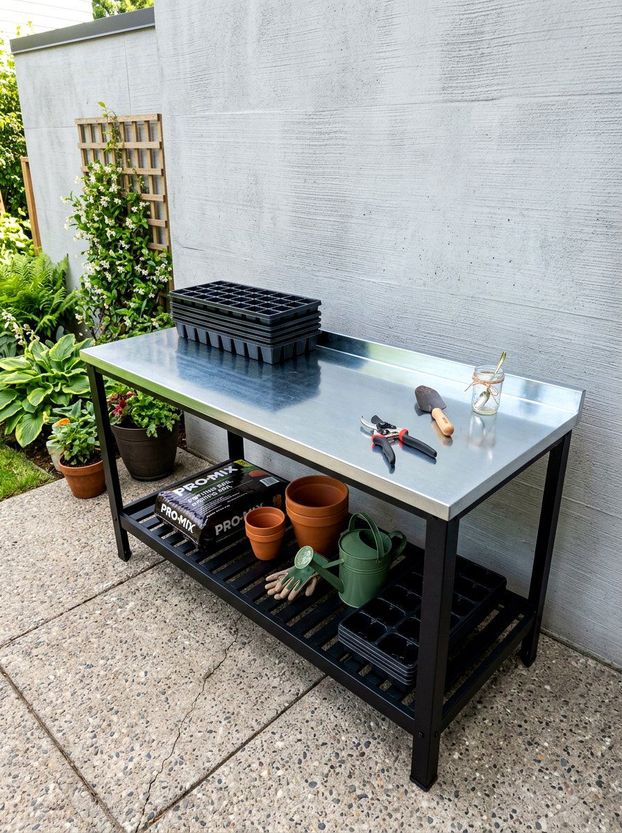Galvanized Steel Worktop - 30 potting bench storage ideas