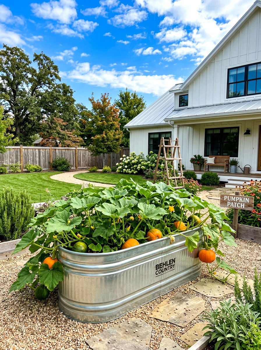 Galvanized Stock Tank Garden - 30 raised kitchen garden ideas