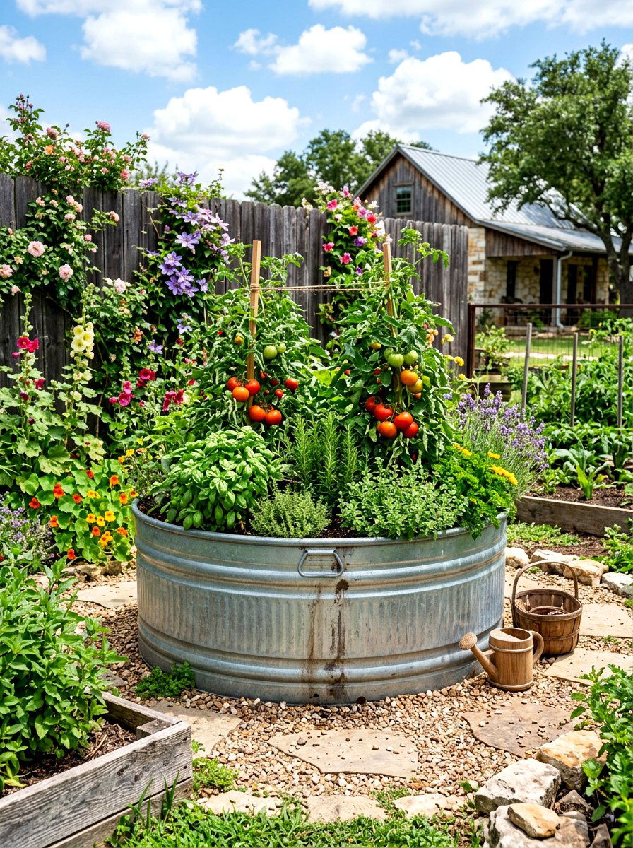 Galvanized Stock Tank Planter - 30 metal planter ideas