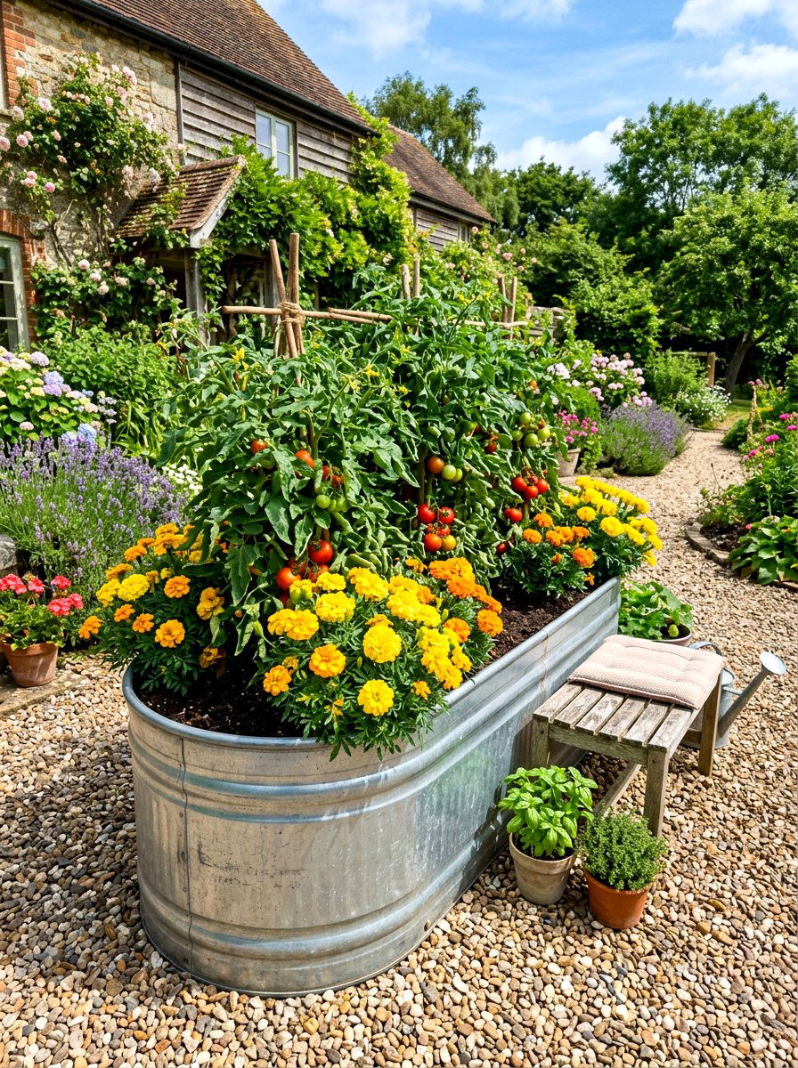 Galvanized Stock Tank Planter - 30 elevated garden bed ideas