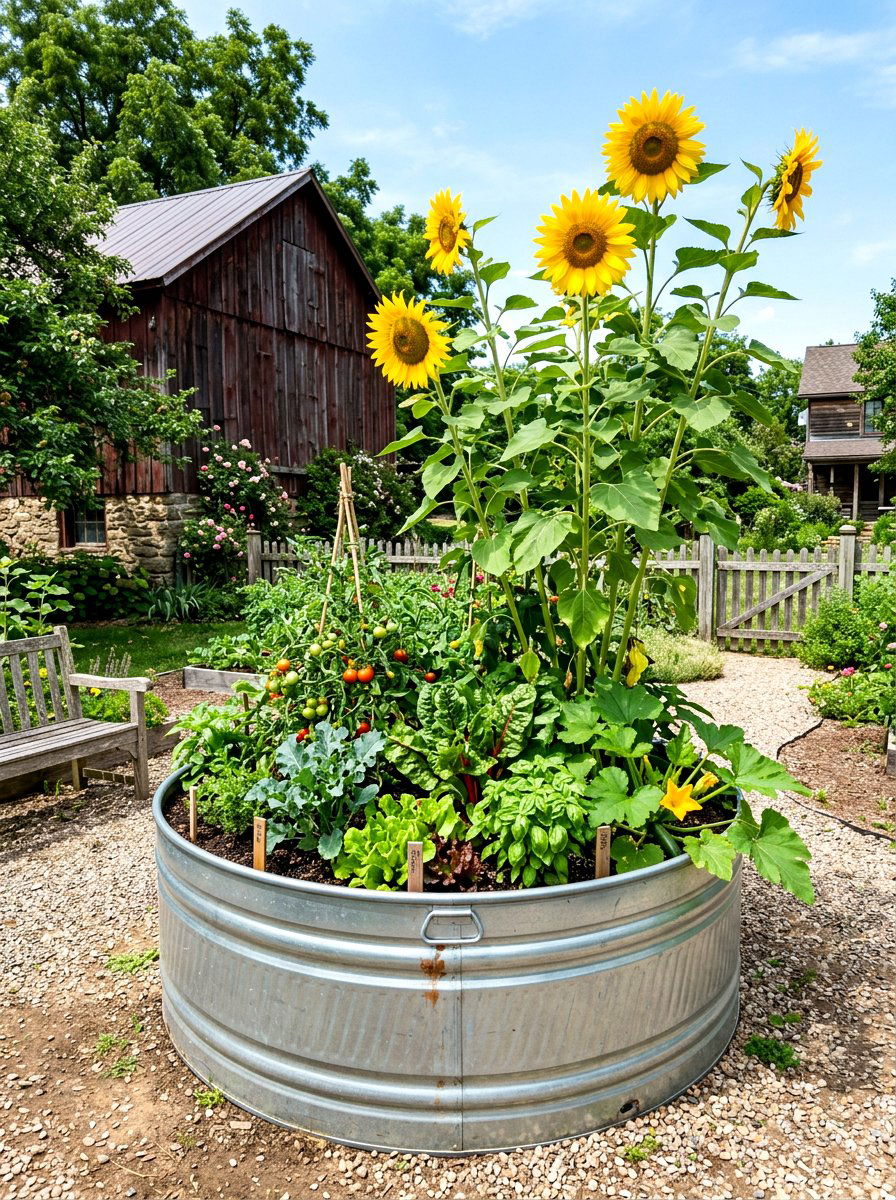 Galvanized Stock Tank - 30 rustic container garden ideas