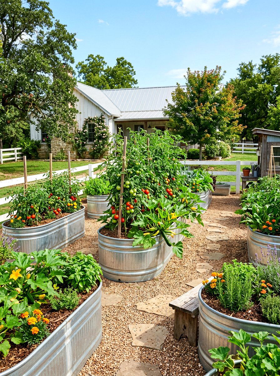 Galvanized Trough Garden - 30 easy vegetable garden ideas