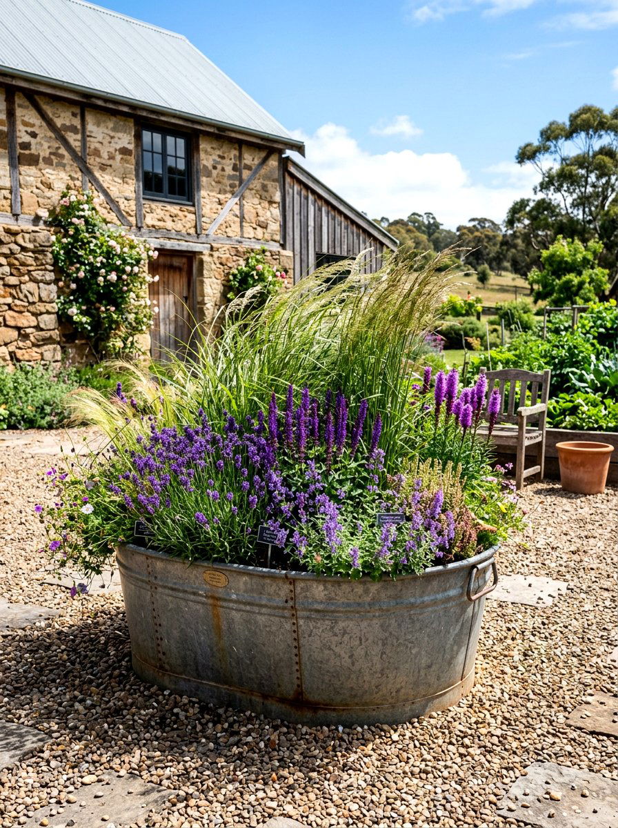 Galvanized Tub Garden - 30 budget container garden ideas