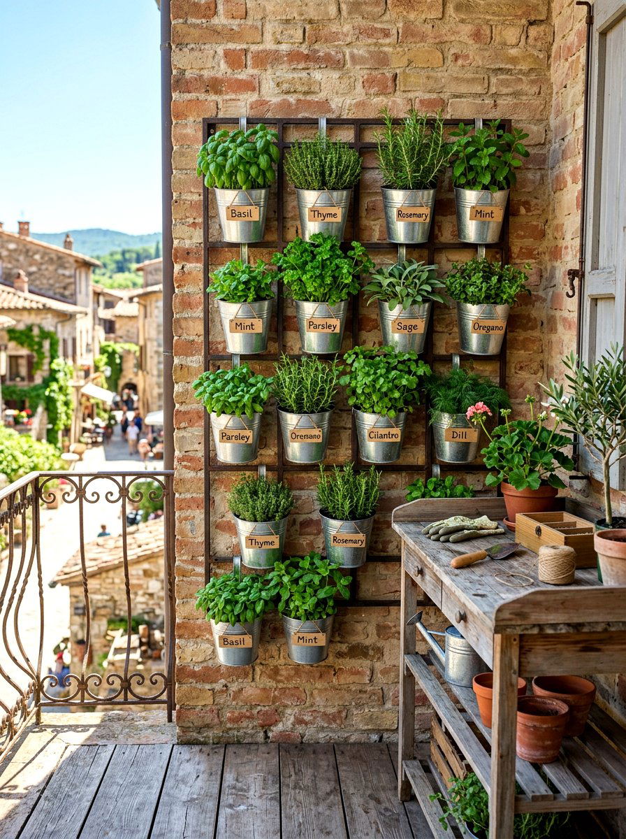 Galvanized bucket herb garden - 30 balcony herb box ideas
