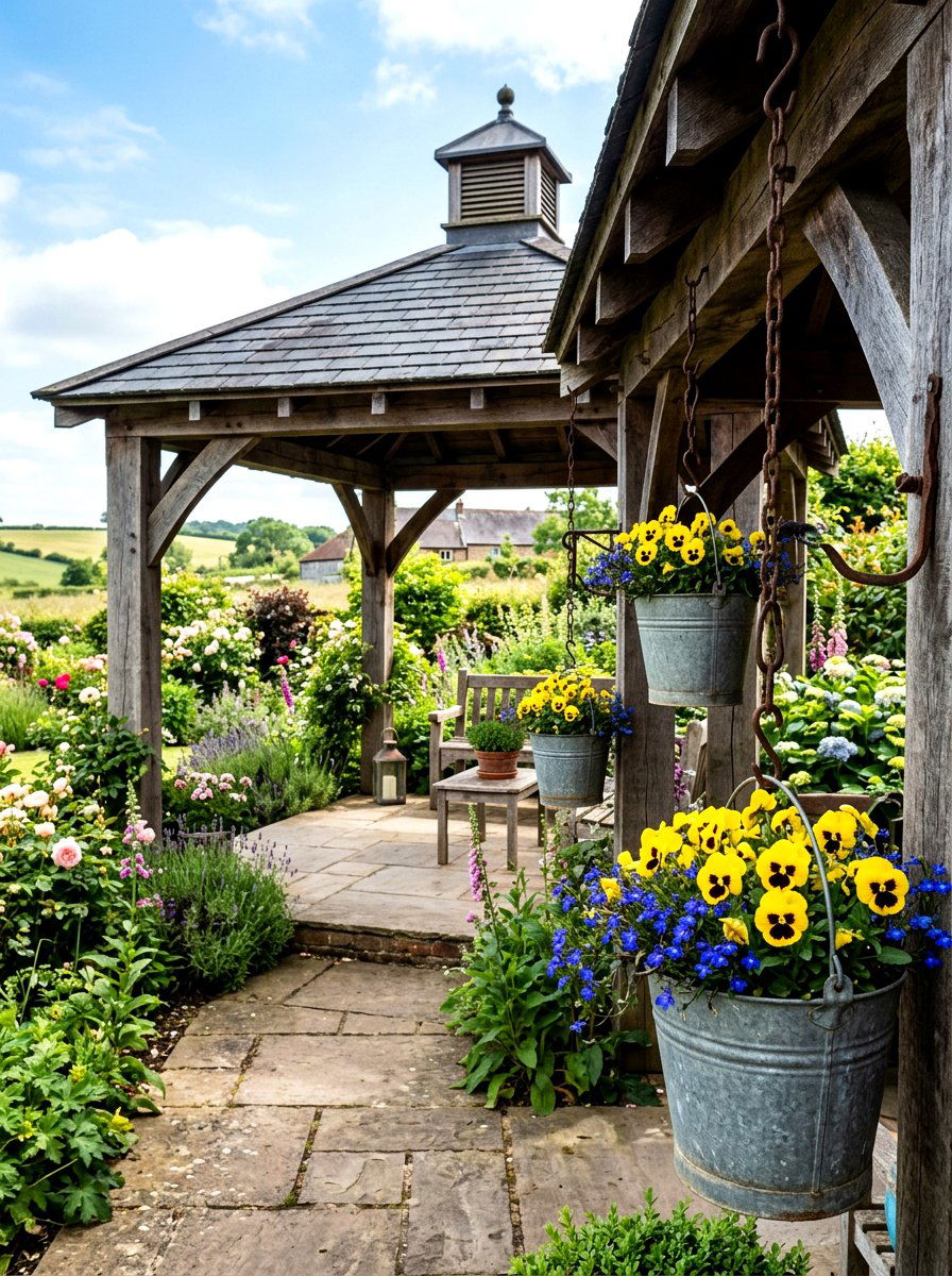 Galvanized gazebo bucket planters - 30 gazebo planter ideas