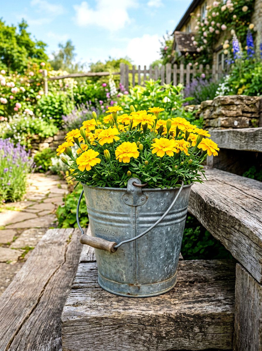 Galvanized metal bucket - 30 stoop decor ideas