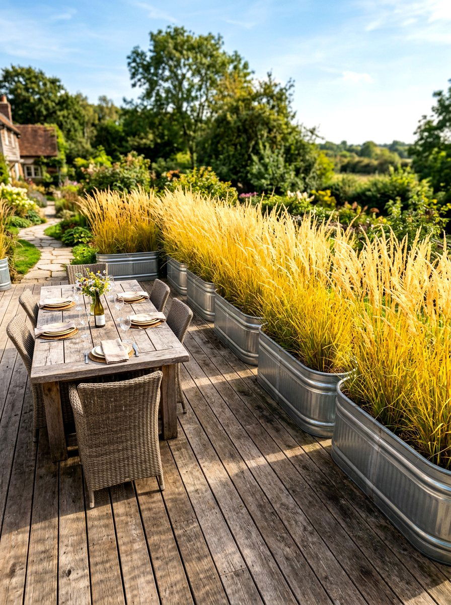Galvanized metal deck troughs - 30 deck planter ideas