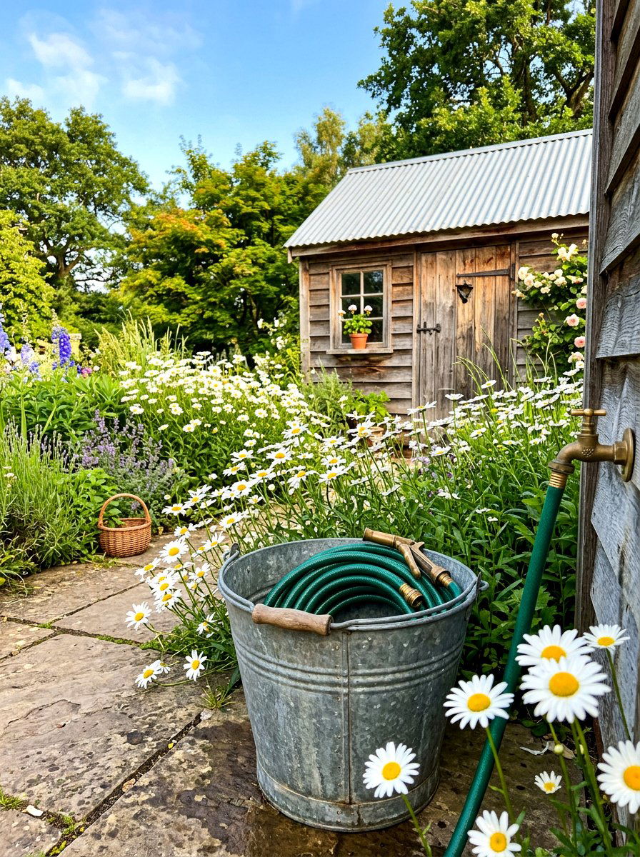 Galvanized metal hose bucket - 30 hose reel hideaway ideas