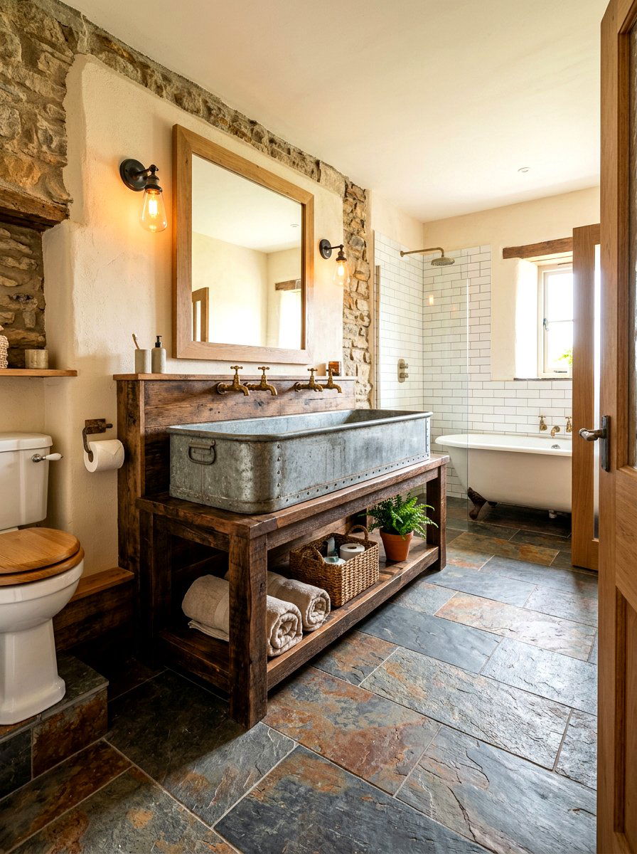 Galvanized metal sink - 30 rustic bathroom ideas