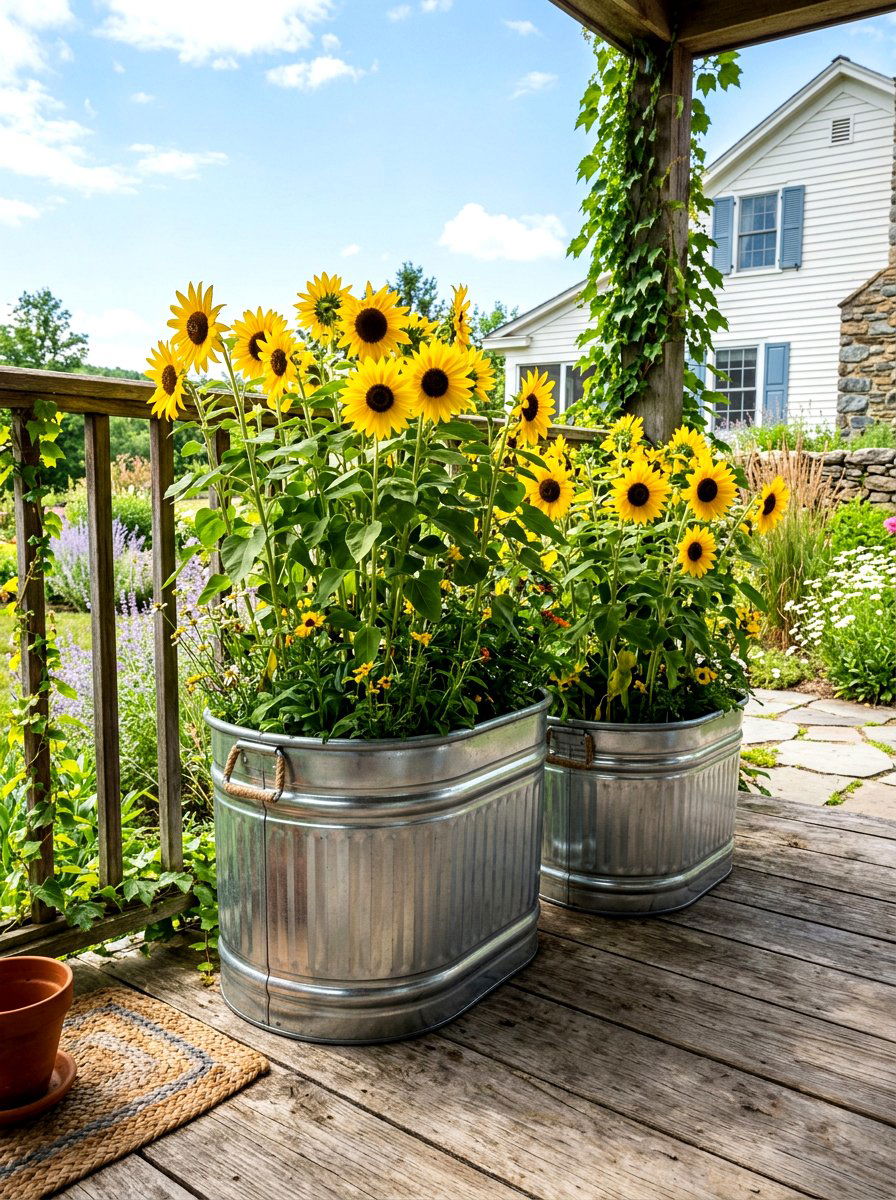 Galvanized metal tubs - 30 front yard planter ideas