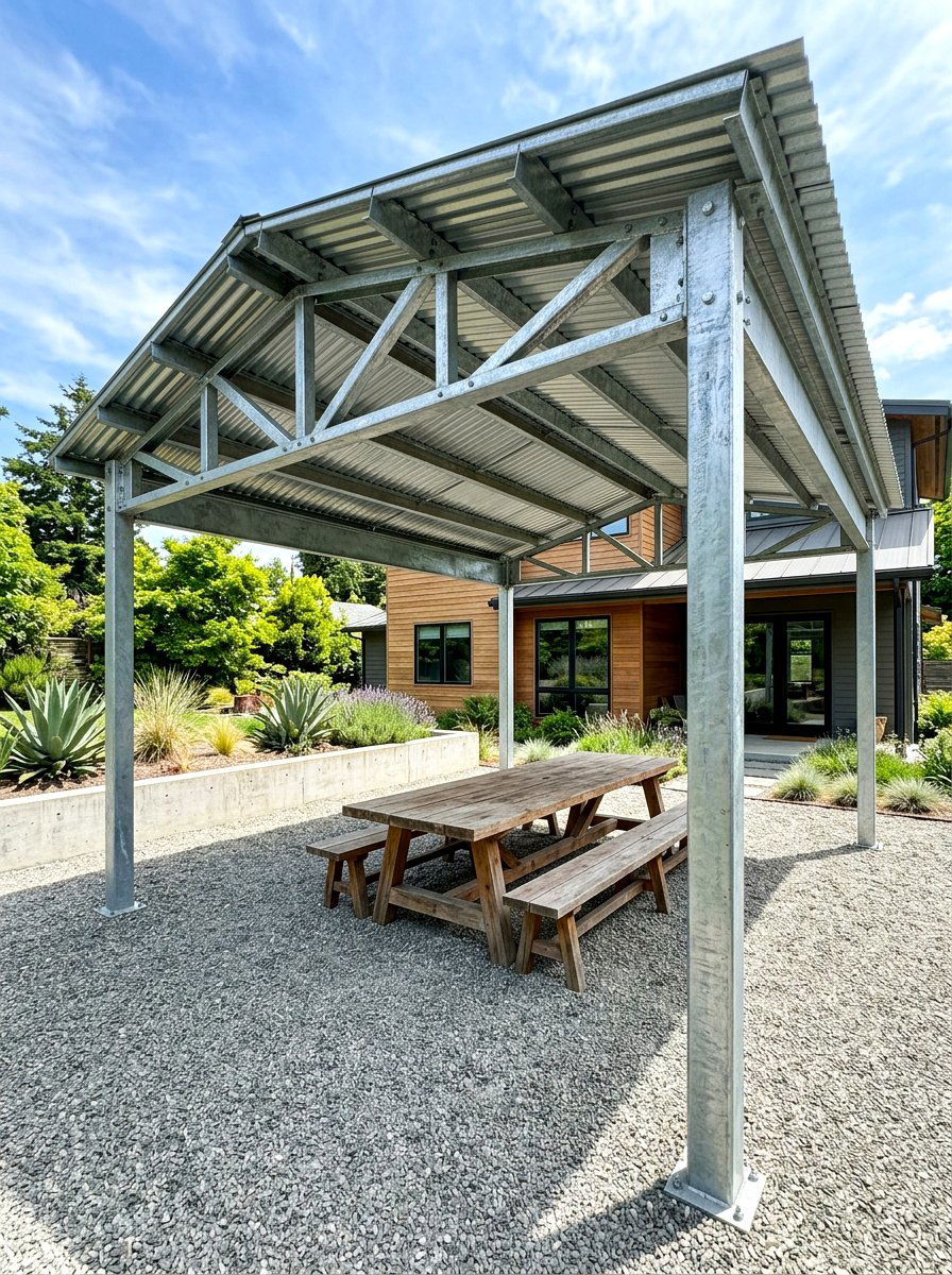 Galvanized steel metal patio cover - 30 metal patio cover ideas