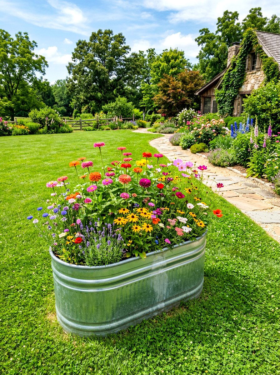 Galvanized tub garden - 30 container garden ideas