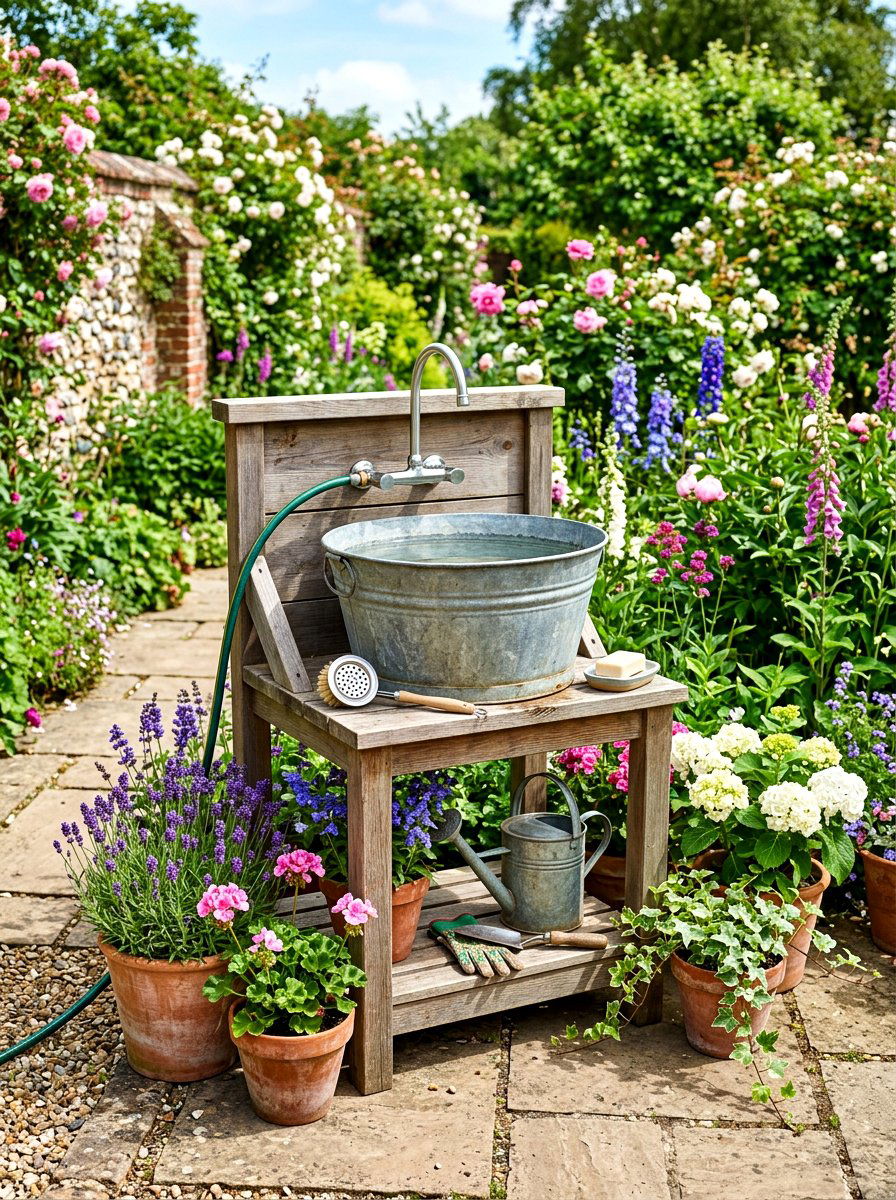 Galvanized tub garden sink - 30 outdoor sink station ideas
