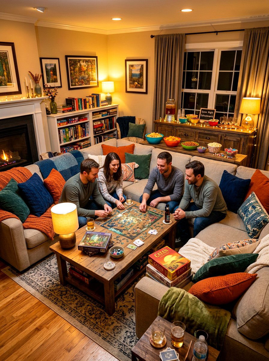 Game Night Lounge - 30 romantic hosting at home ideas