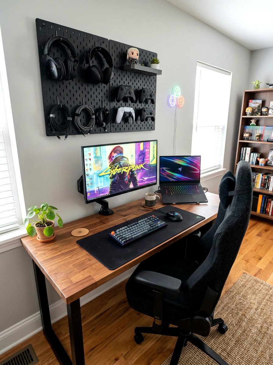Gaming Nook With Pegboard Organization - 30 gaming teen nook ideas