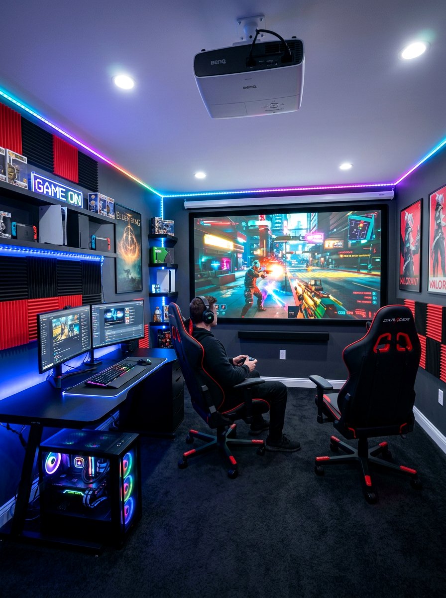 Gaming room with projector - 30 projector room ideas