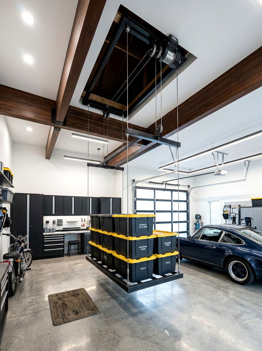 Garage Attic Lift - 30 organizing a garage ideas