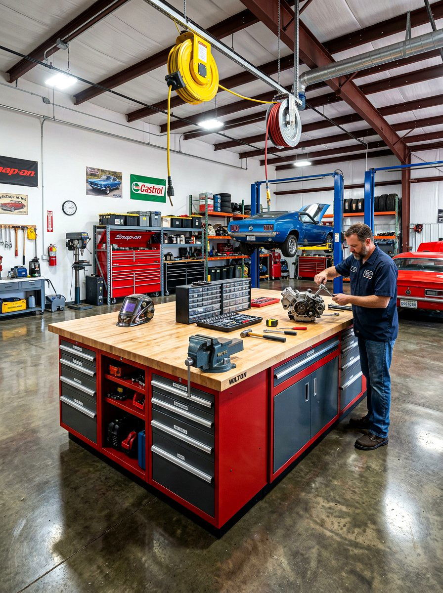 Garage Island Workstation - 30 garage workbench ideas