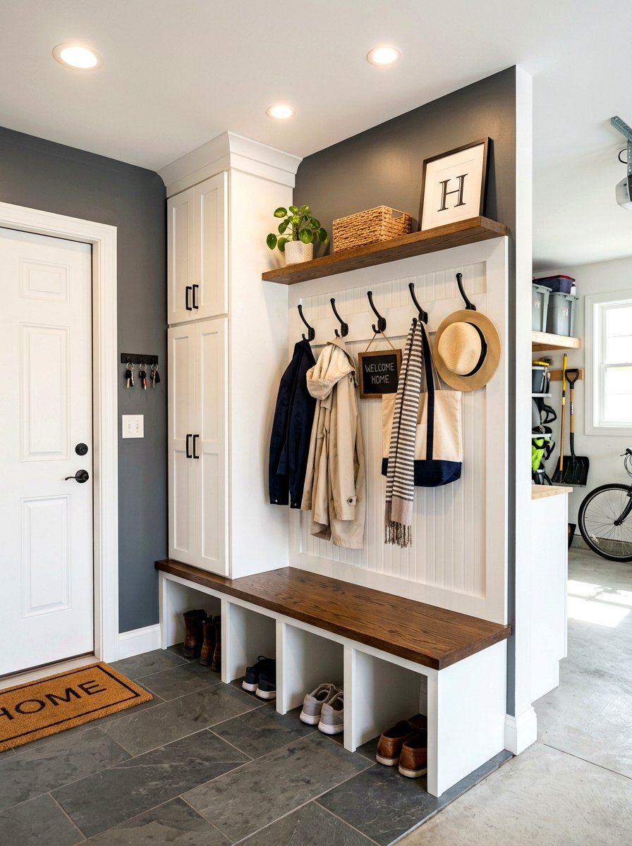 Garage Mudroom Station - 30 organizing a garage ideas