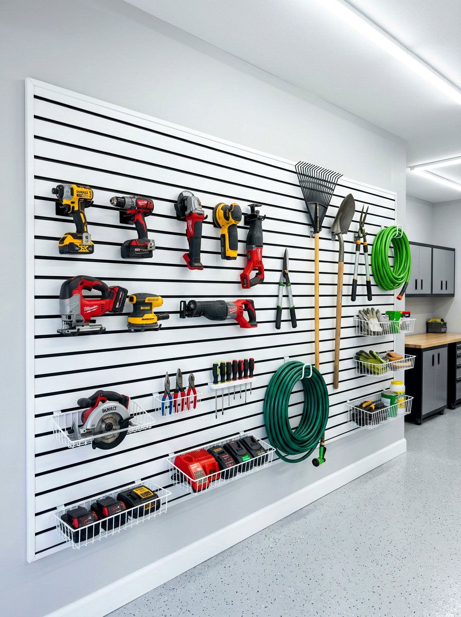Garage Slatwall System - 30 garden tool organizer ideas
