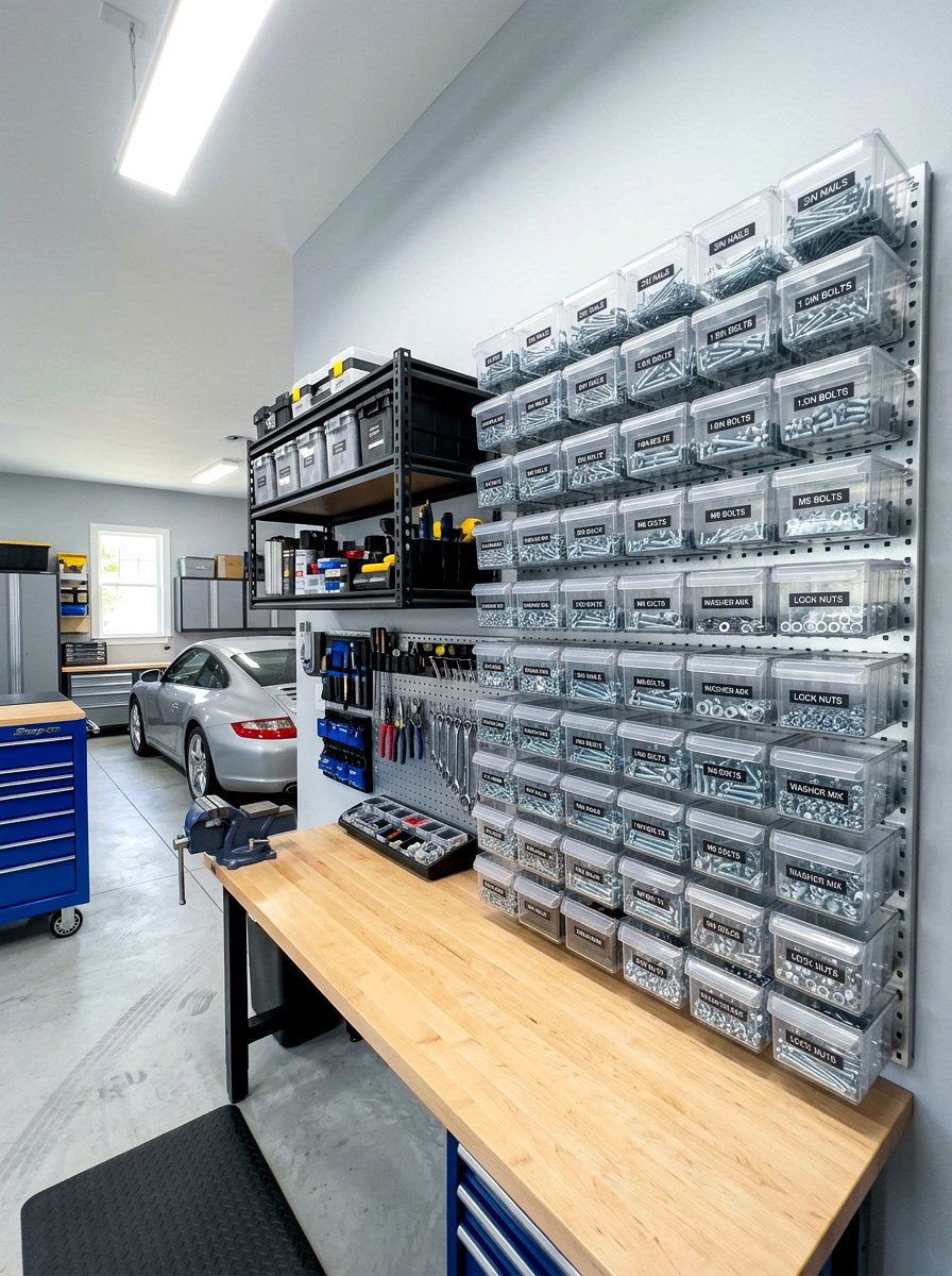 Garage Tool Hardware Bins - 30 clear bin organization ideas