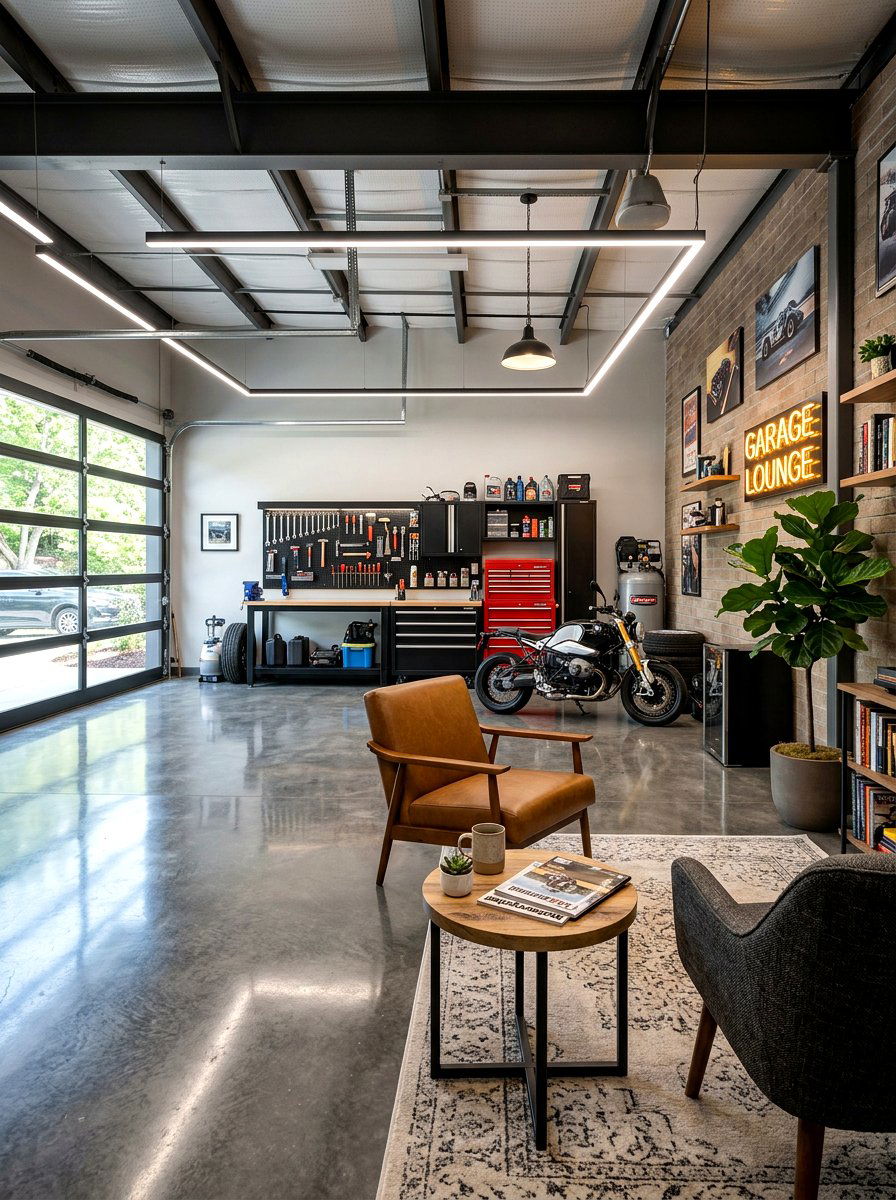 Garage Workshop Lounge - 30 clean garage aesthetic ideas