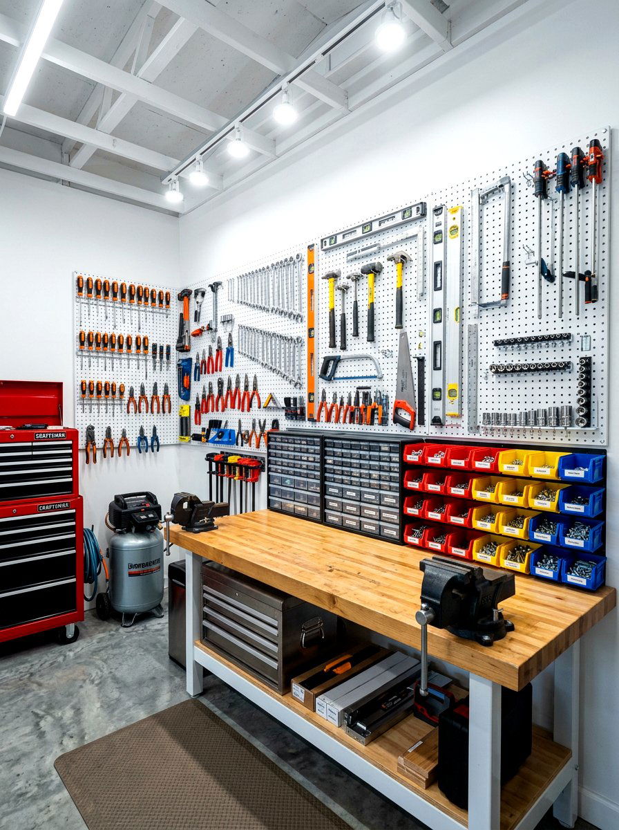 Garage Workshop With Wall Pegboards - 30 garage organization for small spaces ideas