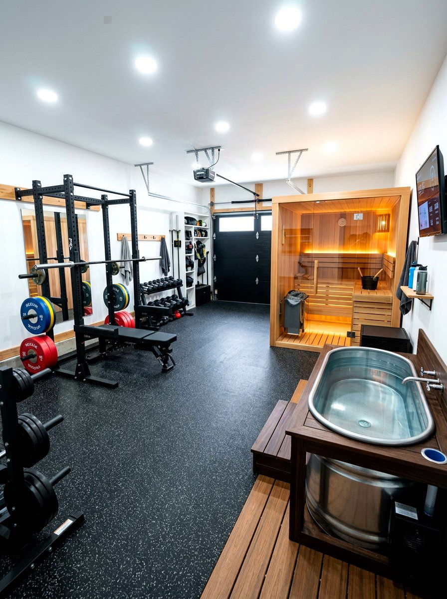 Garage conversion home gym spa - 30 contrast therapy room ideas
