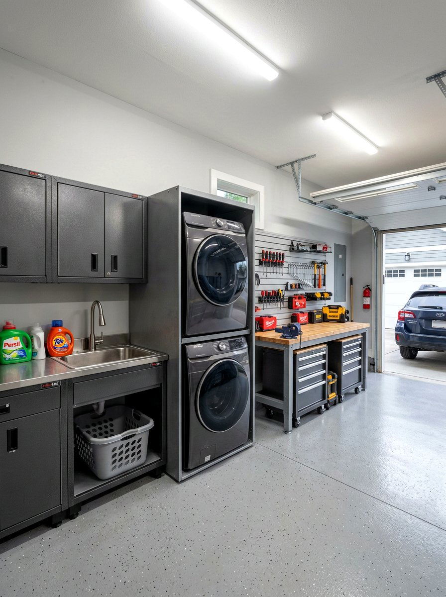 Garage laundry utility cabinet - 30 washer dryer enclosure ideas
