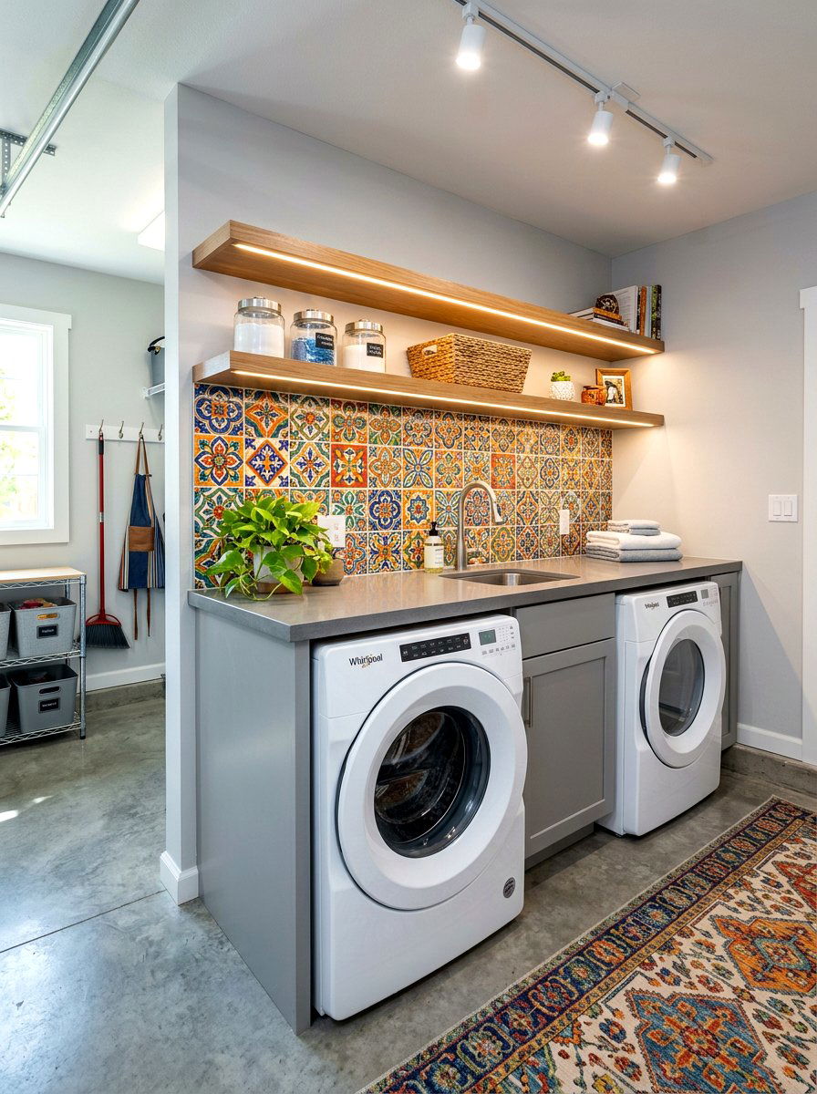 Garage laundry with backsplash tile - 30 garage laundry combo ideas