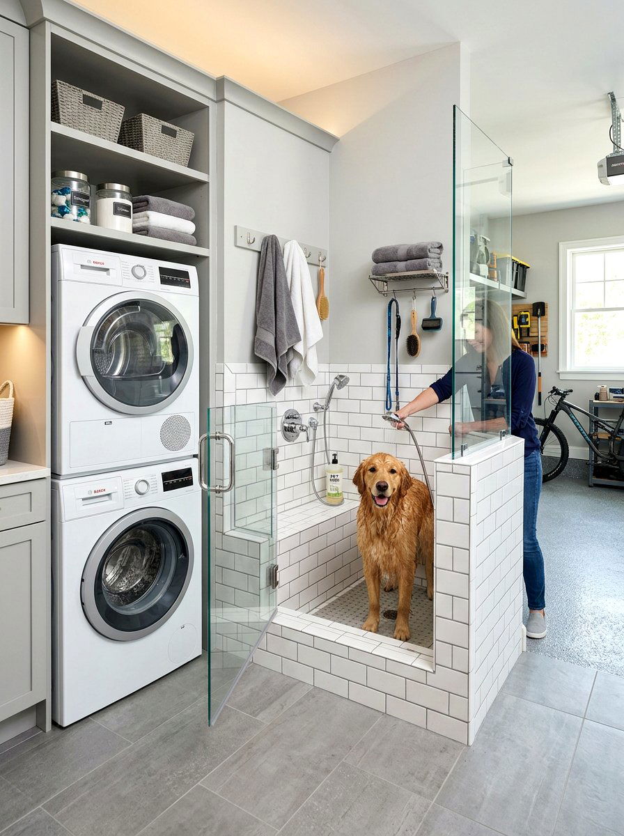 Garage laundry with dog wash - 30 garage laundry combo ideas