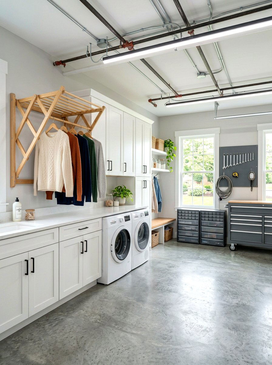 Garage laundry with drying rack - 30 garage laundry combo ideas