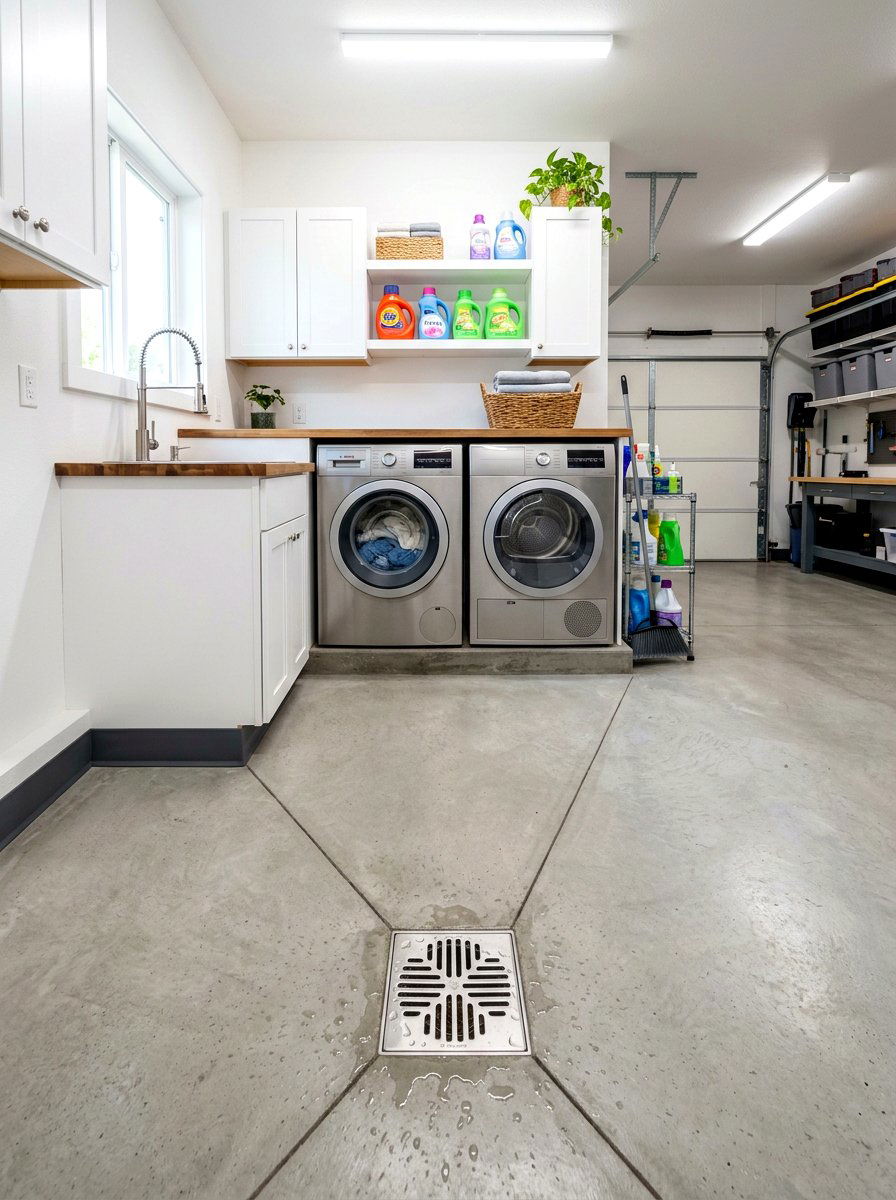 Garage laundry with floor drain - 30 garage laundry combo ideas