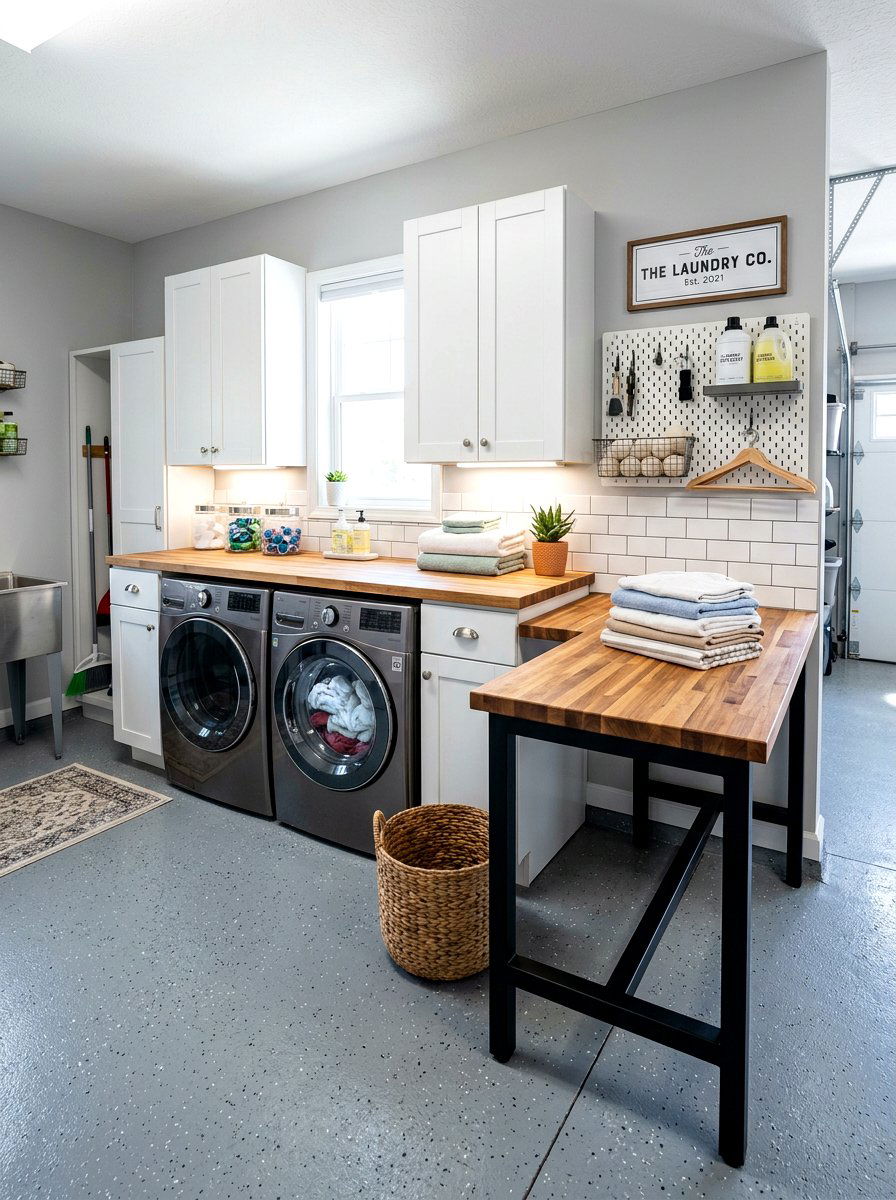 Garage laundry with folding table - 30 garage laundry combo ideas