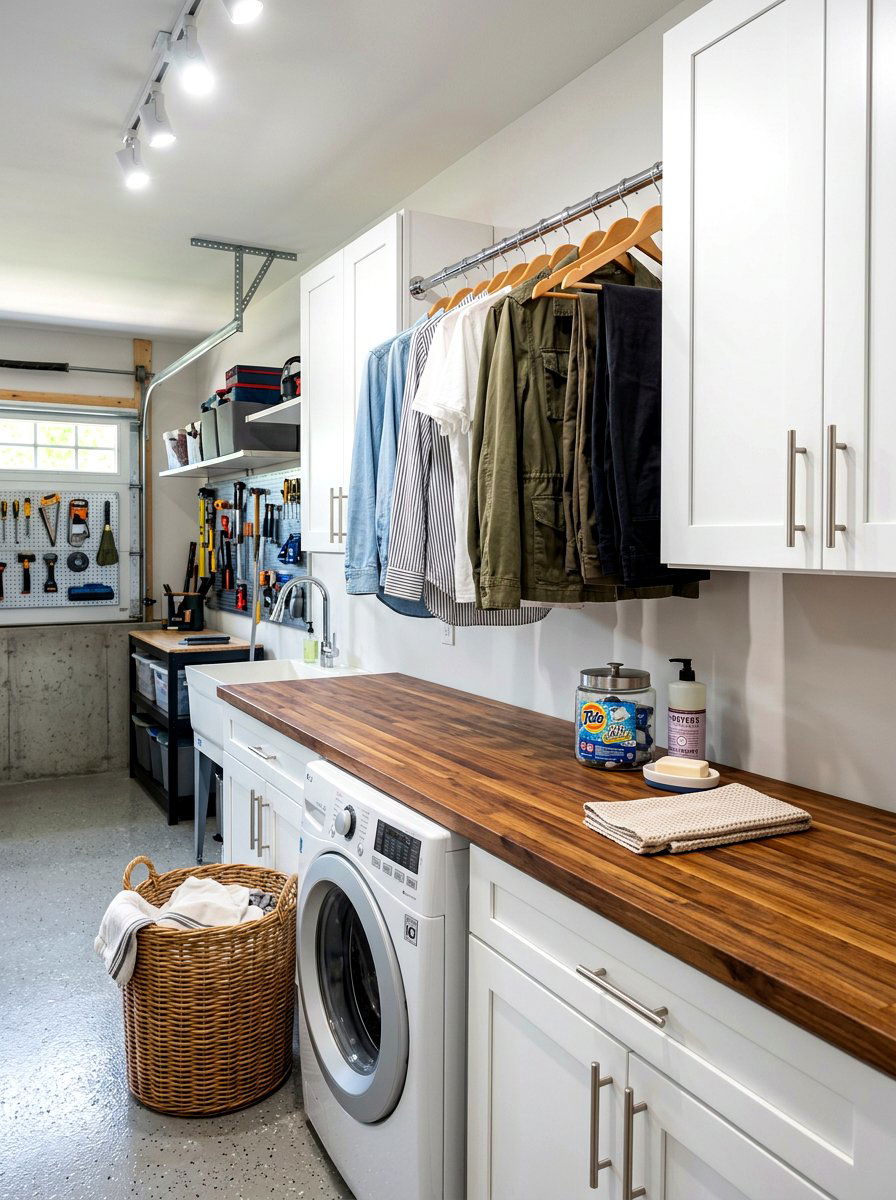 Garage laundry with hanging rod - 30 garage laundry combo ideas