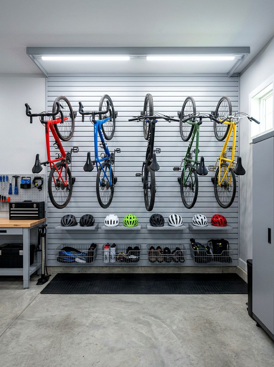 Garage slatwall bike storage - 30 garage bike storage ideas