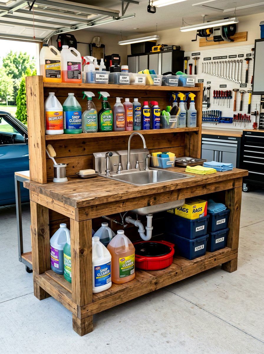 Garage workshop cleaning bench - 30 green cleaning station ideas