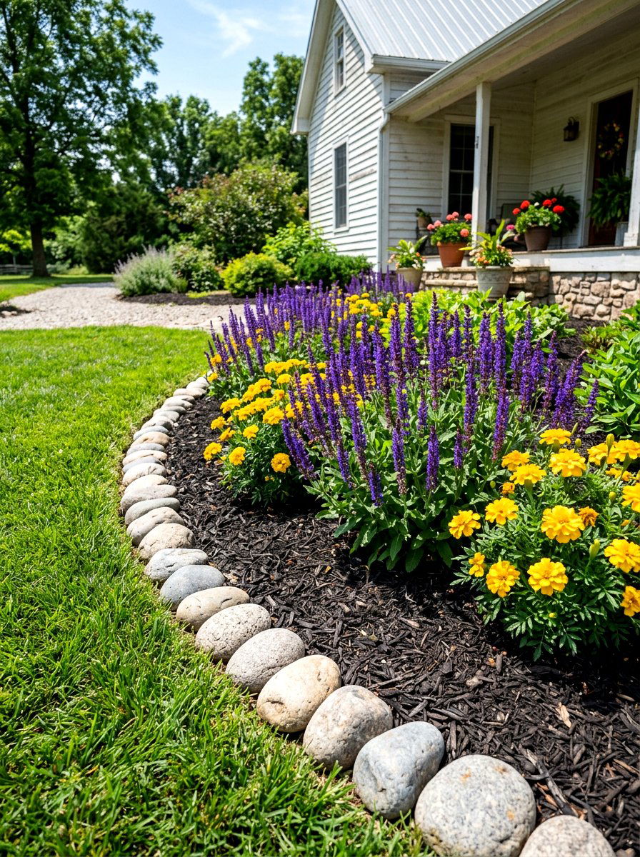 Garden Bed Edging - 30 river rock landscaping ideas