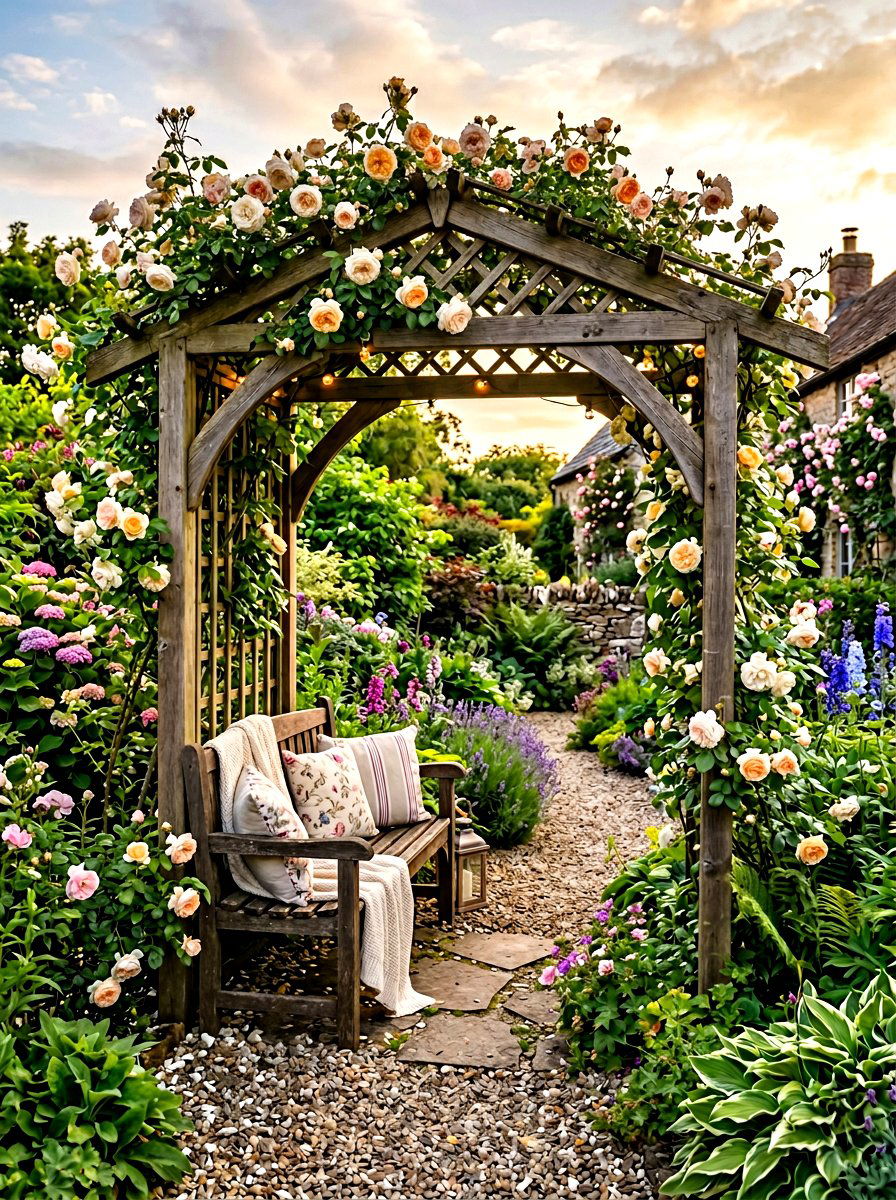 Garden Bench Rose Arbor - 30 cottage rose arbor ideas
