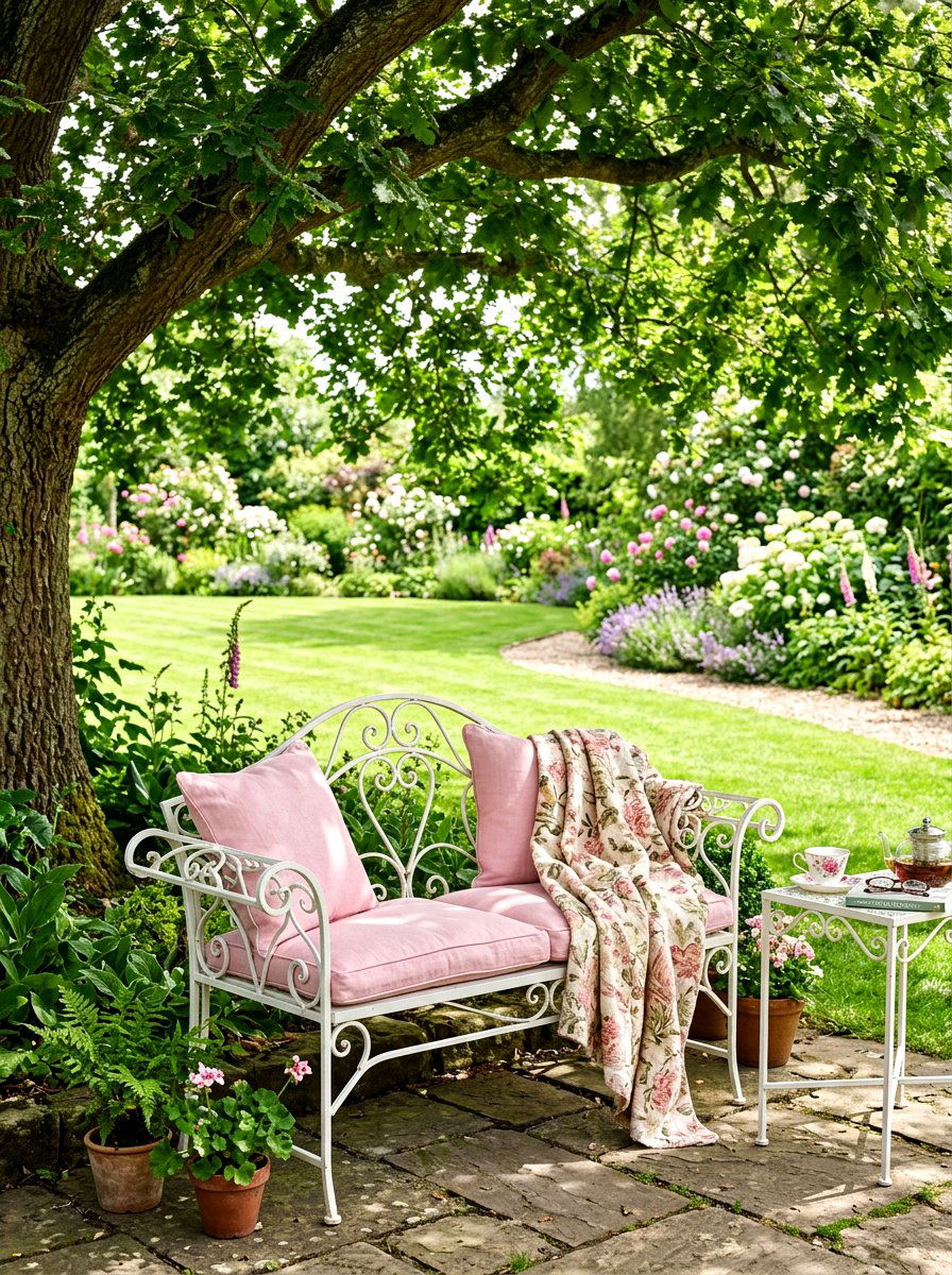 Garden Bench Seating - 30 garden tea party decor ideas