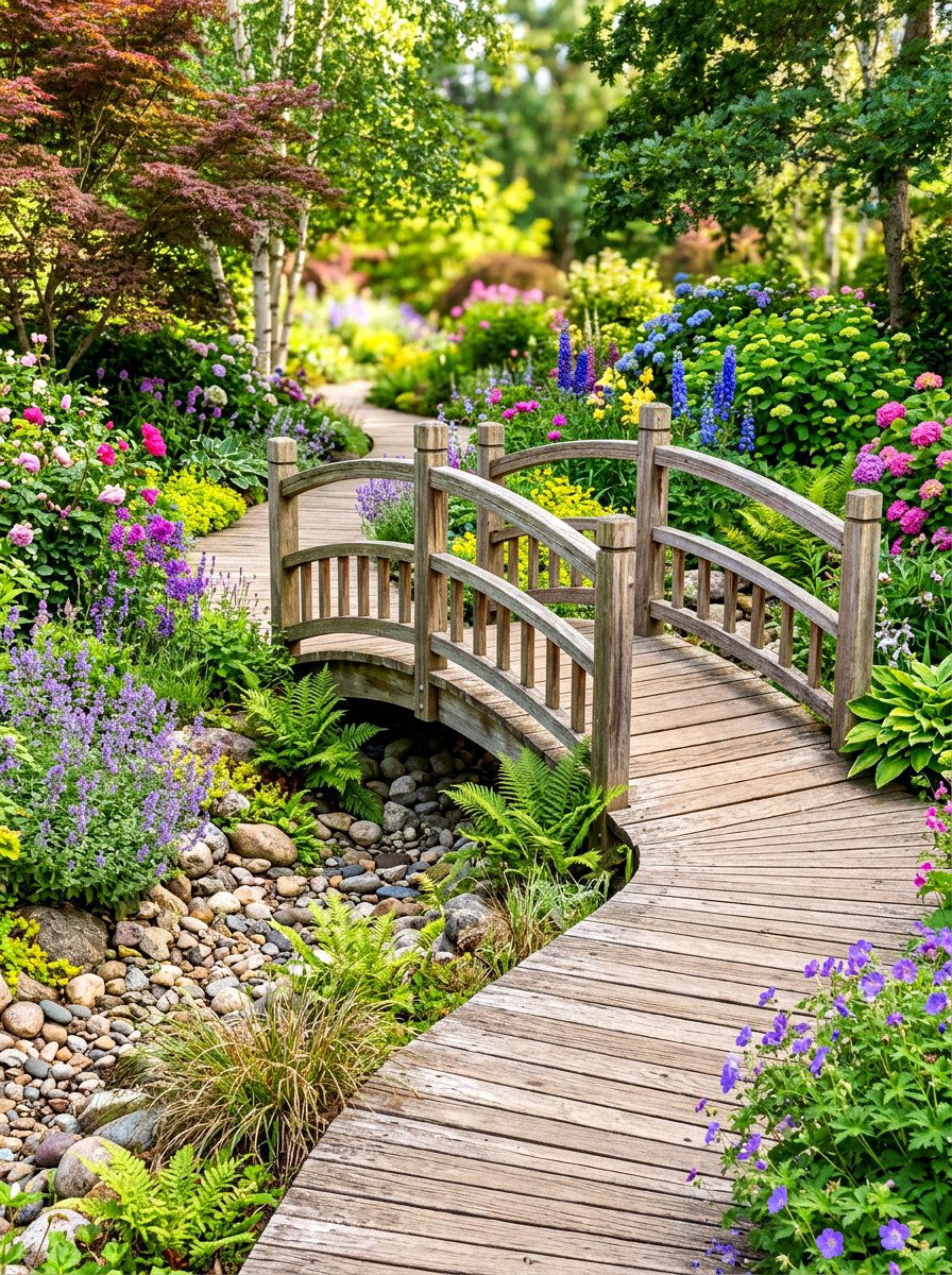 Garden Bridge Path - 30 boardwalk garden path ideas