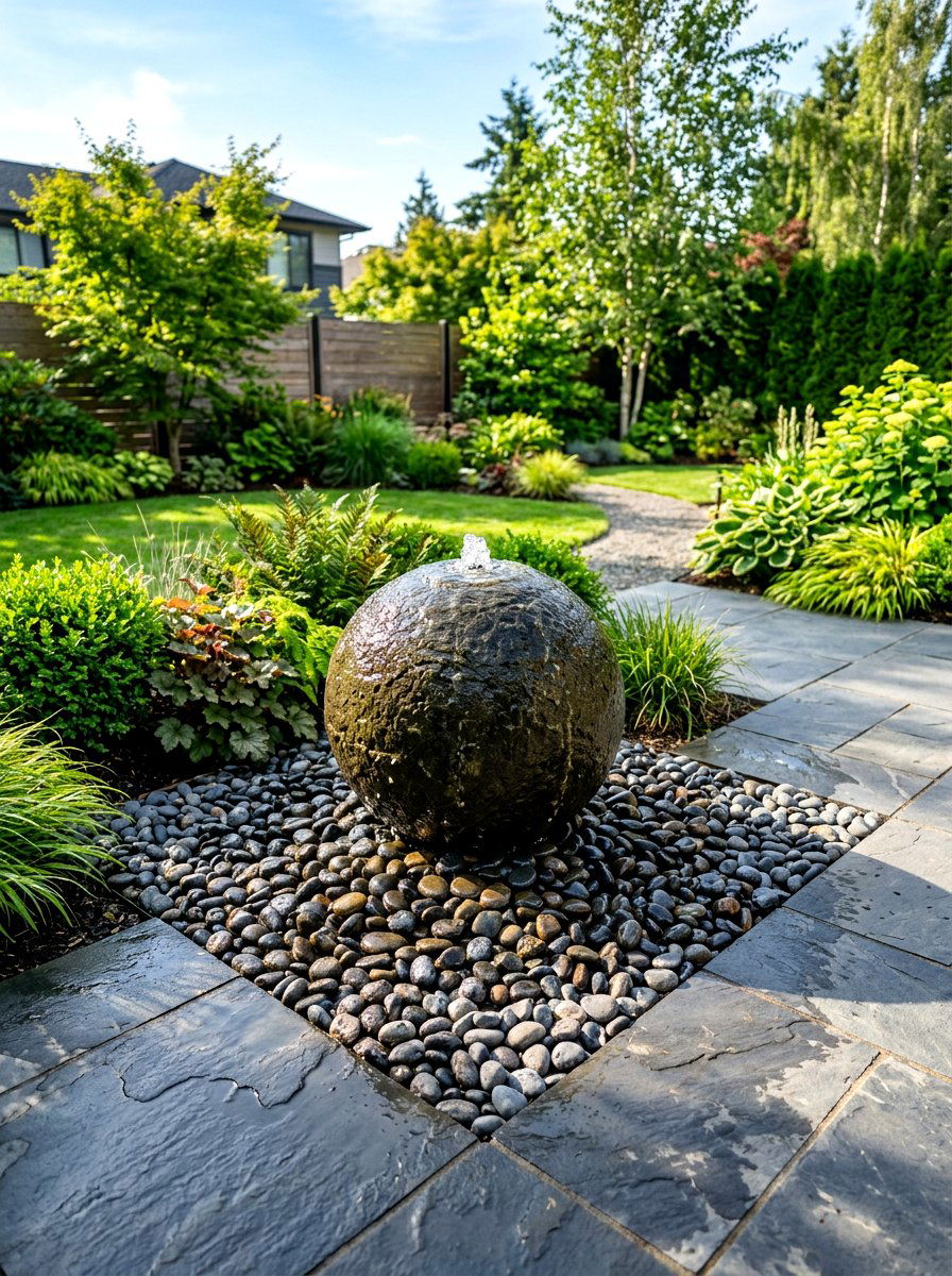 Garden Fountain - 30 pebble garden ideas