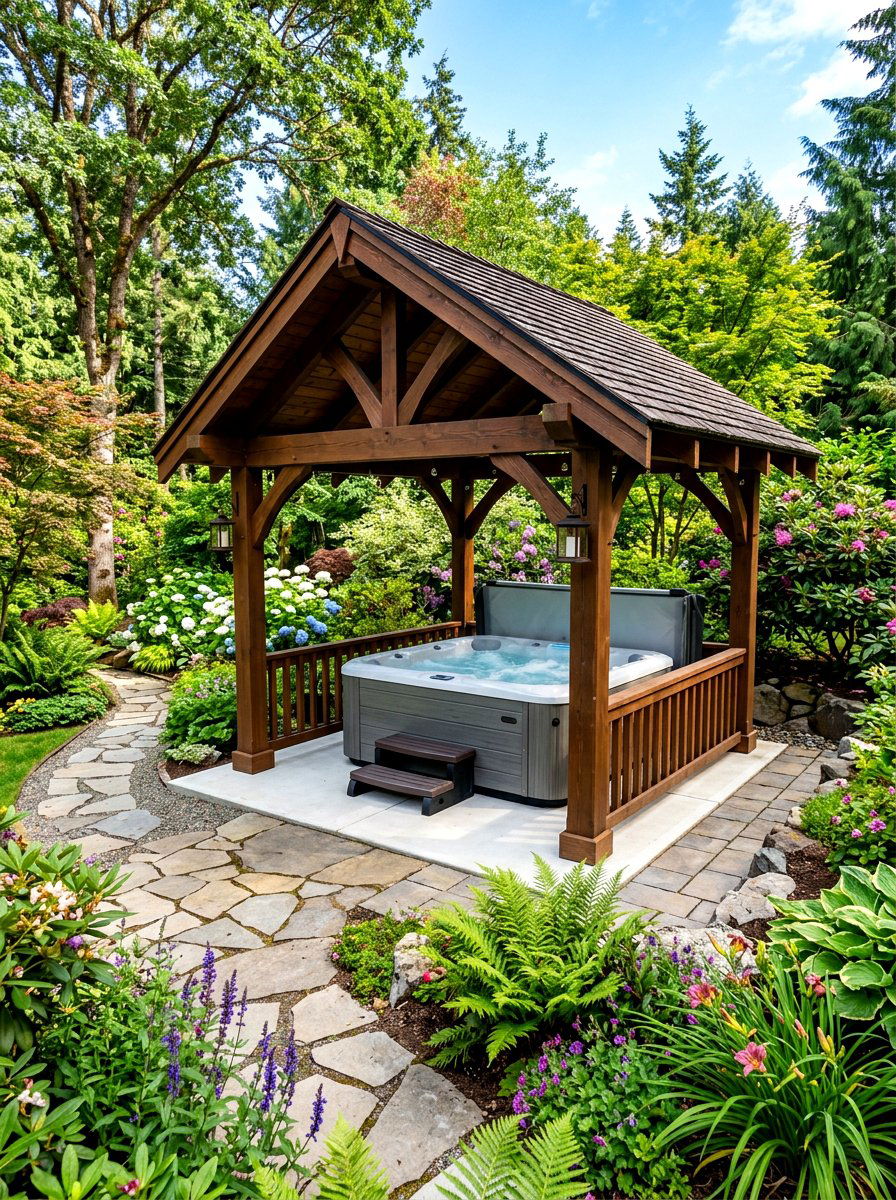 Garden Gazebo Enclosure - 30 hot tub privacy ideas
